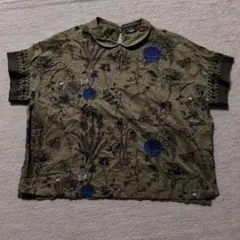 美品✨マーブルシュッド 半袖刺繍ブラウス 襟付 花柄 コットン100%のサムネイル