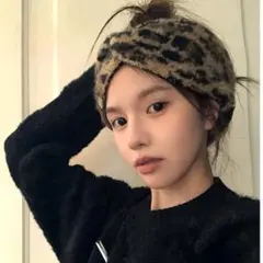 ふわふわ可愛い ヒョウ柄 ヘアバンド 冬コーデ ターバン風 ヘアアクセ