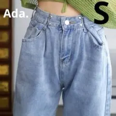 ストレートデニム ハイウエスト 韓国 ホック 調整 新品 パンツAda. ブルー