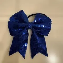 ネイビー スパンコール リボンヘアゴム