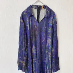 ヴィンテージ風 総柄ロングワンピース パープル 100%ポリエステル レトロ