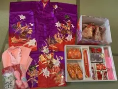 ★七五三 3歳 女の子 着物 フルセット　紫 蝶 花柄 作り帯 和装小物一式 ★