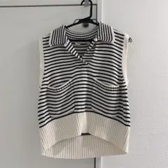 ZARA ストライプニットベスト　ボーダー　ポロシャツ　ノースリーブ　Sサイズ