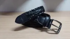 Polo Ralph Lauren ウーブン ベルト(黒のレザー編み込みベルト)