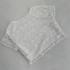 ローリーズファーム トップス レース 白 半袖 クルーネック クロップド M