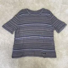 透かし編み 半袖サマーニット レディース ボーダー レトロ 古着女子