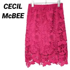 セシルマクビー　タイトスカート　フラワーレース　ひざ丈　フェミニン　M　ピンク