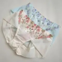 Lサイズ 水色と白の花柄ショーツ 2枚セット アモスタイル