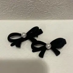 SHEIN ヘアピン　リボン　パール　ベロア素材　ミニヘアピン