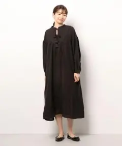 Samansa Mos2 ヘリンボーン柄 タッセル付き ワンピース