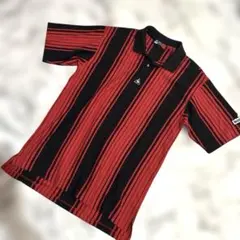美品☆ルコック　ゴルフウェア　ストライプ 半袖ポロシャツ 赤黒　Mサイズ