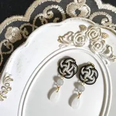 No.6160 水引 ピアス 黒 灰 白 成人式 和装 耳飾り 全長約4.5cm