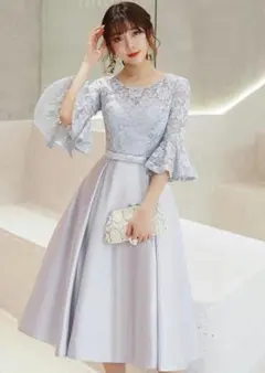 ドレス フレア レース ワンピース パーティ ウェディング 結婚式 二次会 美品