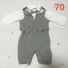【美品】入園式 結婚式 お宮参り 男の子 スーツ 70 ドレスオール グレー