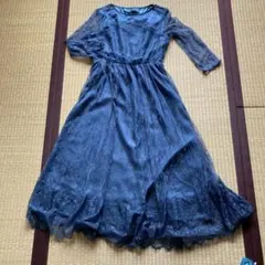 ダークブルー レース パーティードレス