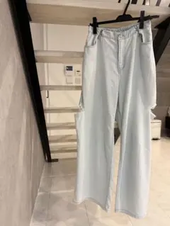 repipi armario デニム ワイドパンツ ダメージ加工 Lのサムネイル