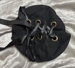 黒いウールベレー帽 リボン付き