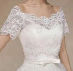 ホワイト オフショルダー レース ブライダルケープ