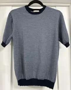 UNITED ARROWS ボーダーニット 半袖 ネイビー ウール100%のサムネイル
