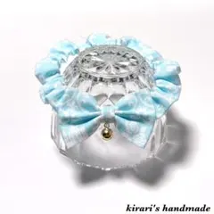 No.132 猫の首輪(ダマスク柄・ブルー)サイズ調整可能