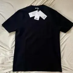 ユニクロU メンズL 黒 ミラノリブクルーネックセーター　半袖