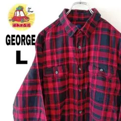 USA古着 GEORGE ネルシャツ レッド　ブラック　L チェック