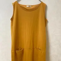 ノースリーブ 膝丈 ワンピース マスタード Fサイズ 夏 ポリエステル