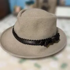ベージュ ウール フェルトハット リボン付き