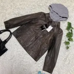 ♡組曲 クミキョク♡ラムレザー 本皮 羊革 レザー　ノーカラー ジャケット jtptrading_n175blk