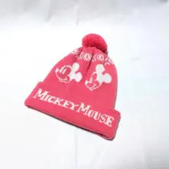 【Old Disney】90sミッキーマウス・ポンポン付きニット帽　ピンクのサムネイル