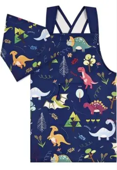 子供 エプロン 三角巾 セット 恐竜 120 140 撥水 調理実習 小学校