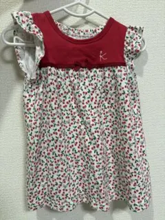 組曲　赤と白のさくらんぼ柄ワンピースとカーディガンセット