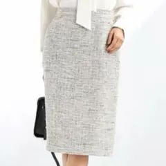 ツイード タイトスカート フォーマル グレー ひざ丈 オフィス 通勤