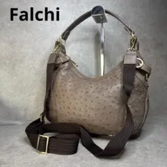 未使用級！Falchi オーストリッチ 2wayワンショルダーバッグ グレージュ