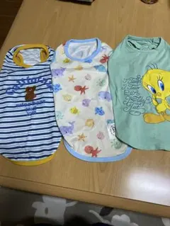 犬服3点セット Ｌサイズ　春夏　ストライプ・魚柄・ツイーティー