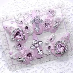 【現品】ネイルチップ 量産型 地雷系 サブカル 平成女児 ハート ピンク 白