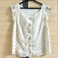 【INGNI】ドット柄フリルブラウス アイボリー ノースリーブ M 白