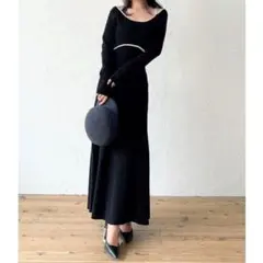 ②RESEXXY コルセットデザインニットワンピースブラック 秋冬 美シルエット