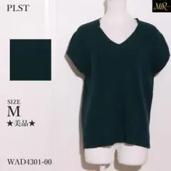 PLST プラステ　ニット　半袖　ストライプ柄　Vネック　シンプル 　グリーン