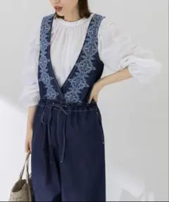 URBAN RESEARCH Sonny Label クロス刺繍デニムサロペット