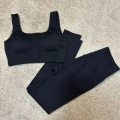 ブラックリブ ニット ブラボップ&レギンス ヨガウェア セット S 新品