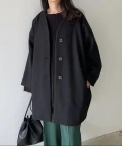 【Lian】ノーカラーミドルコート