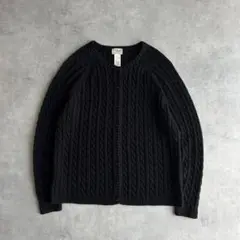 エルエルビーン コットンニットカーディガン ケーブル編み ノーカラー