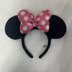 ミニーカチューシャ　スパンコール　ピンクリボン