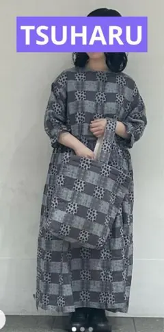 も*ん様 【HaTaKaKe×TSUHARU】袖切替ボリュームワンピース 新品