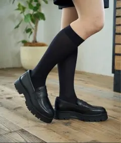 撥水加工ALPHA CUBIC 天然皮革　厚底トラックソールローファー　黒　38