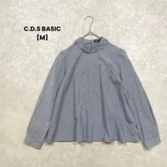 C.D.S BASIC チェック柄ブラウス　ネイビーブルー【M】スタンドカラー