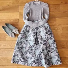 index　ボタニカルジャガードフレアスカート　サックス系M