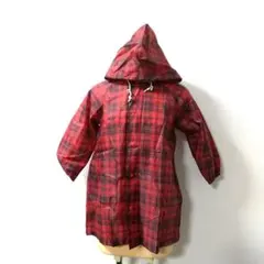 COMME CA ISM 赤と黒のチェック柄 フード付きレインコート