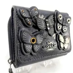 美品 コーチ 3つ折り財布 コンパクトウォレット COACH 蝶 バタフライ